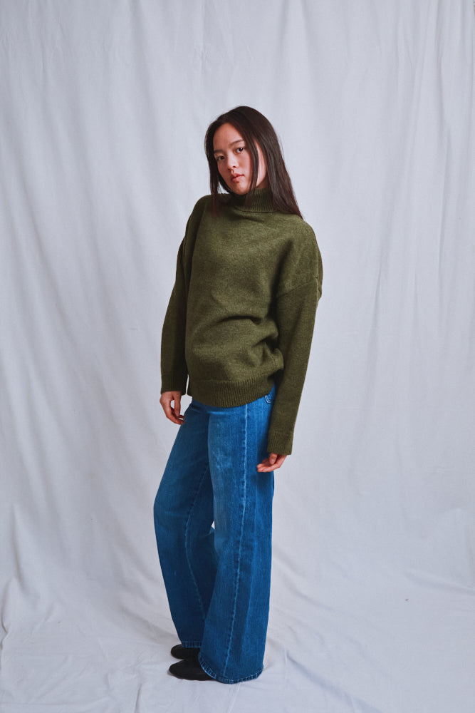 Item #587 - MICHELLE Lightweight Turtleneck Sweater in Merino Wool - Olive Green