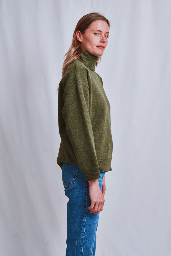 Item #589 - MICHELLE Lightweight Turtleneck Sweater in Merino Wool - Olive Green