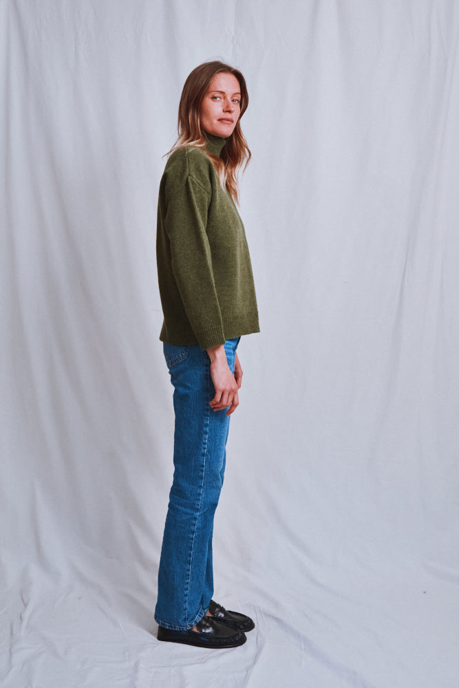 Item #590 - MICHELLE Lightweight Turtleneck Sweater in Merino Wool - Olive Green
