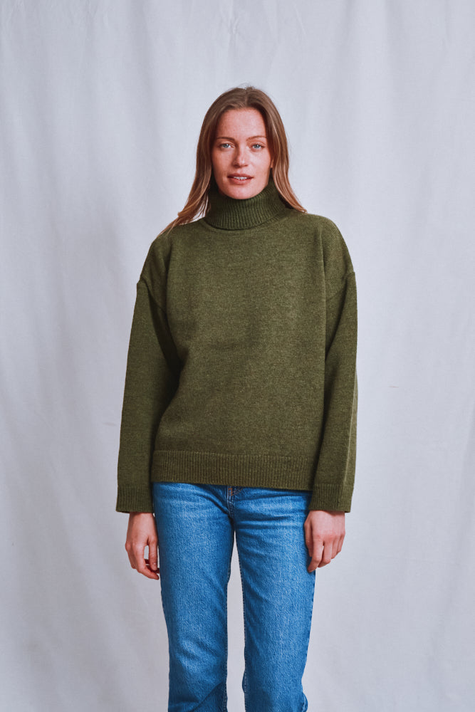 Item #588 - MICHELLE Lightweight Turtleneck Sweater in Merino Wool - Olive Green