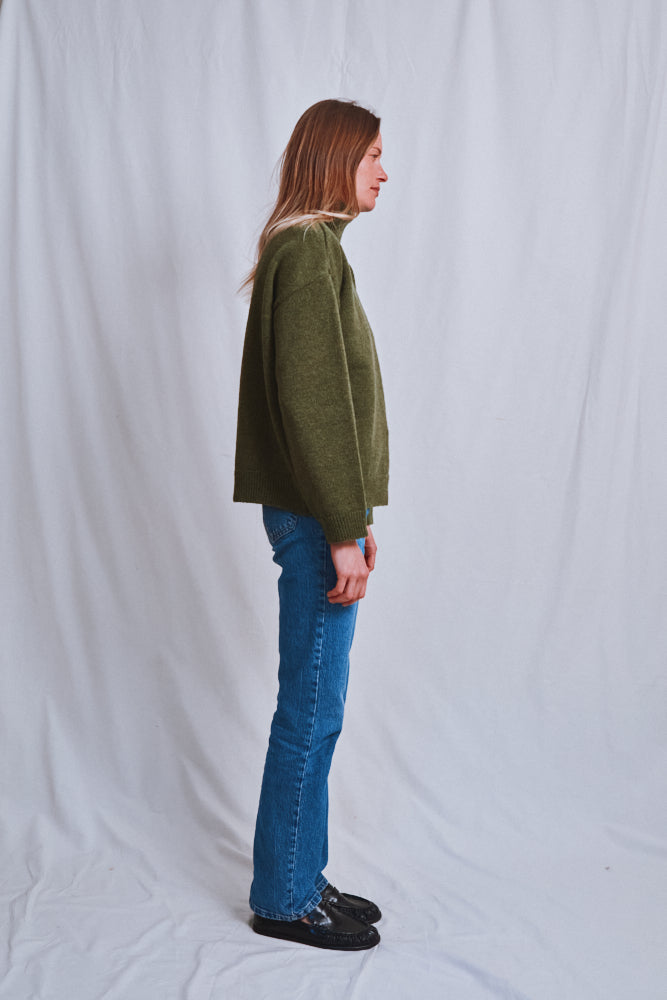 Item #588 - MICHELLE Lightweight Turtleneck Sweater in Merino Wool - Olive Green