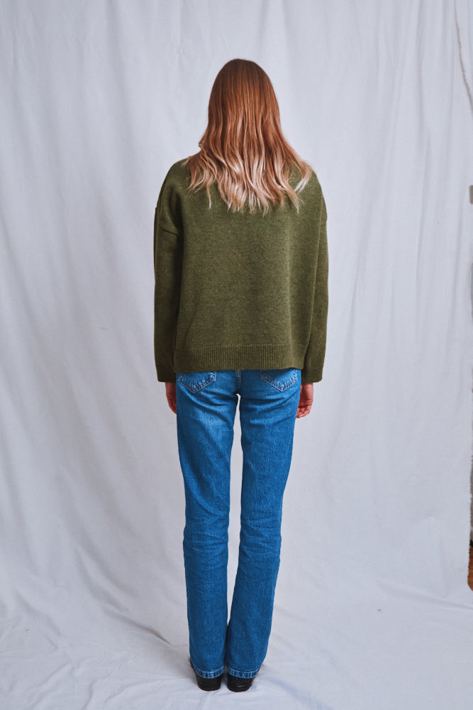 Item #588 - MICHELLE Lightweight Turtleneck Sweater in Merino Wool - Olive Green