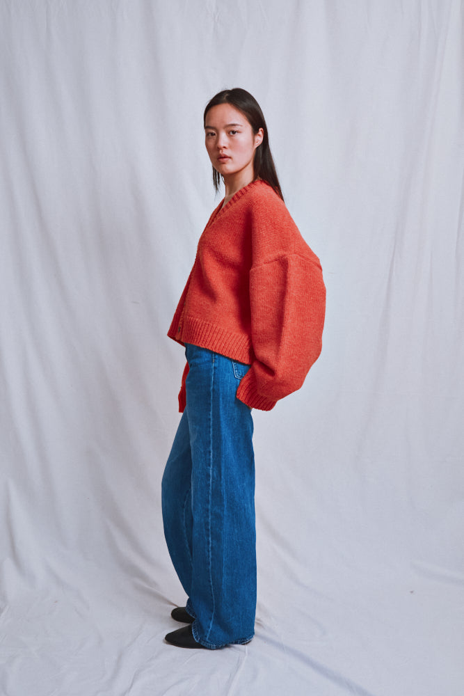 Item #681 - LUNA Batwing Cardigan in Merino Wool - Coral