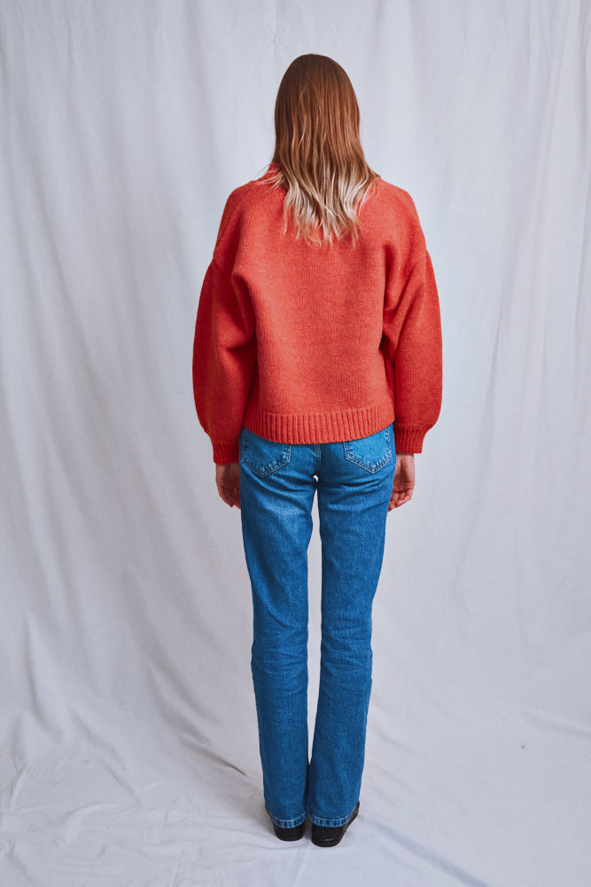 Référence n° 680 - Cardigan LUNA à manches chauve-souris en laine mérinos - Corail