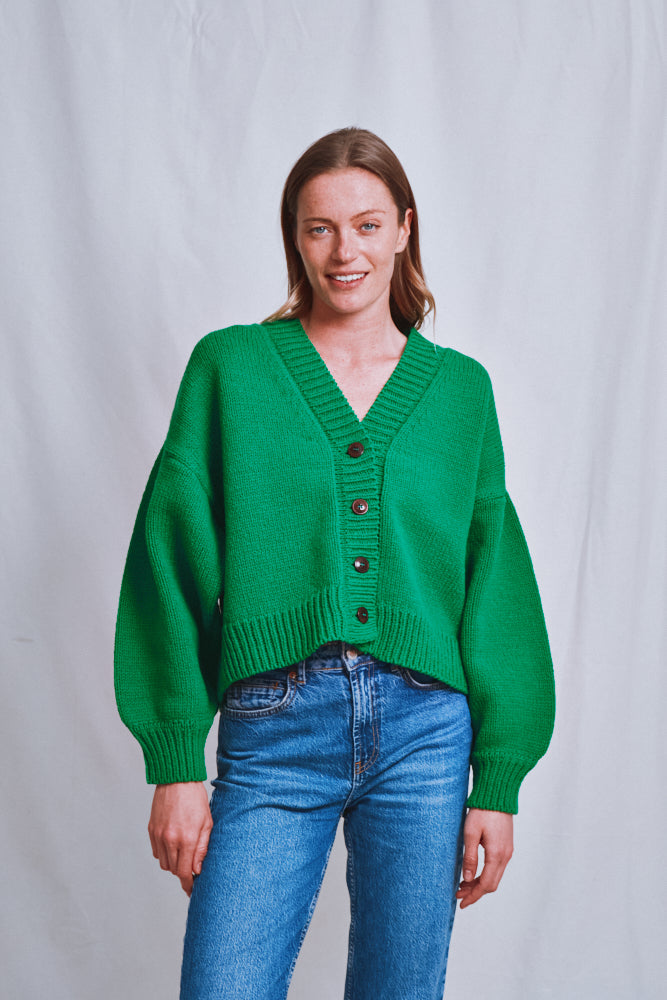Item #676 - LUNA Batwing Cardigan in Merino Wool - Parrot Green