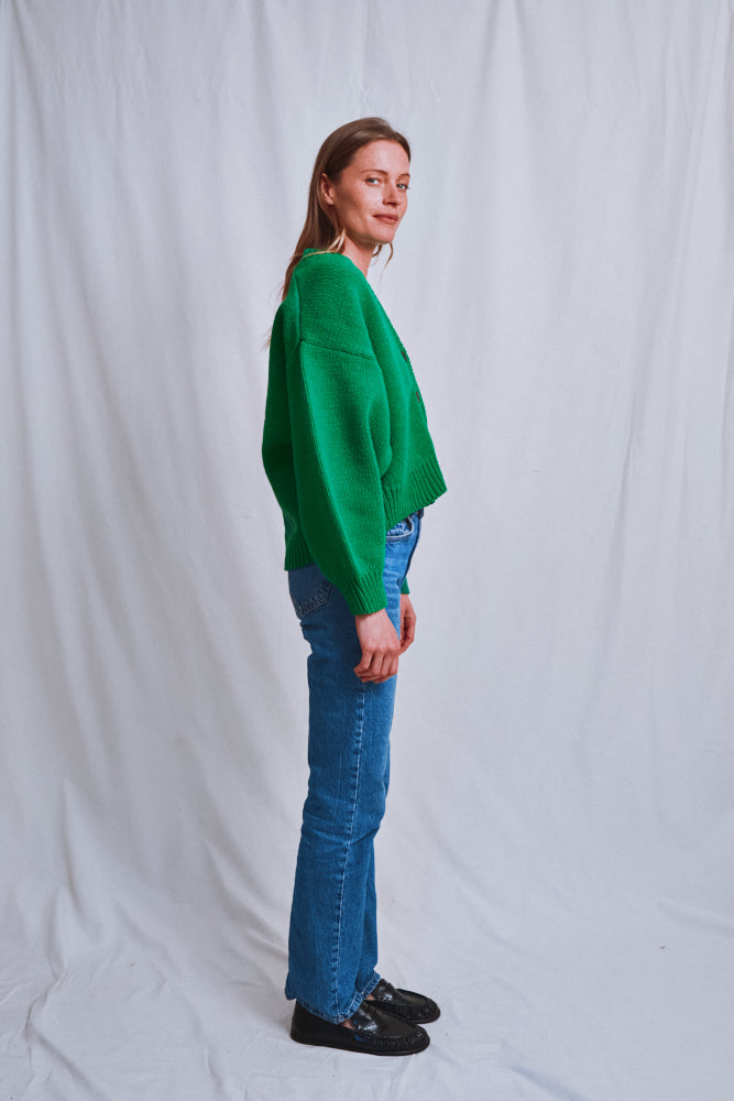Item #676 - LUNA Batwing Cardigan in Merino Wool - Parrot Green