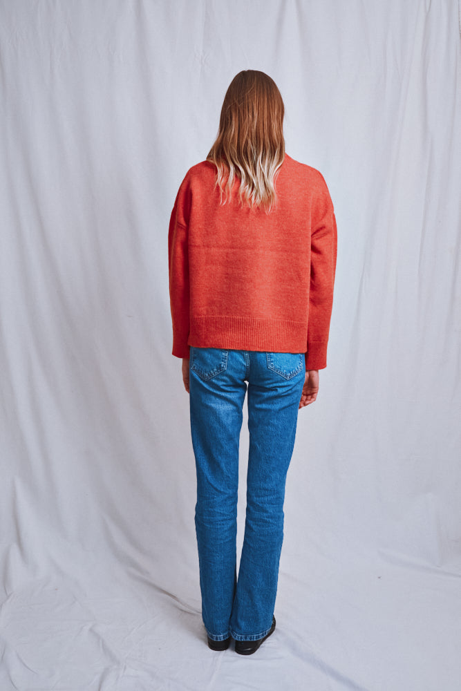 Item #611 - LEONTINE V-Neck Sweater in Merino Wool - Coral
