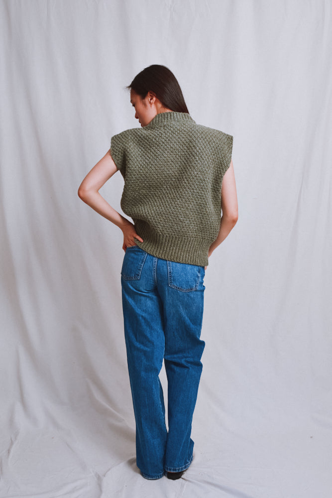 Item #605 - MAIA Sleeveless Sweater in Merino Wool - Kaki Caza