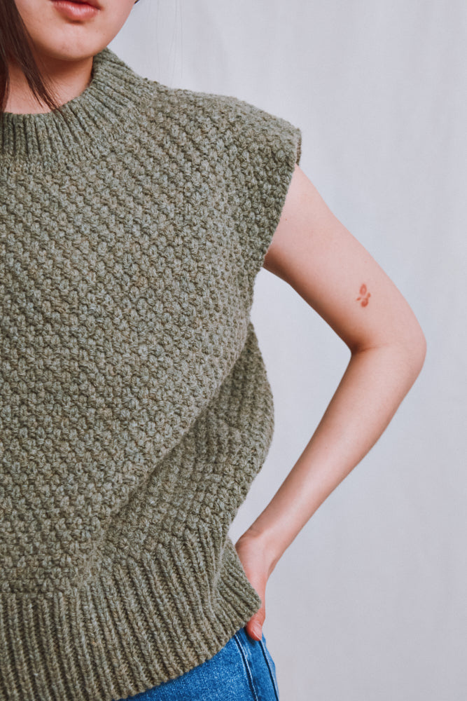 Item #605 - MAIA Sleeveless Sweater in Merino Wool - Kaki Caza