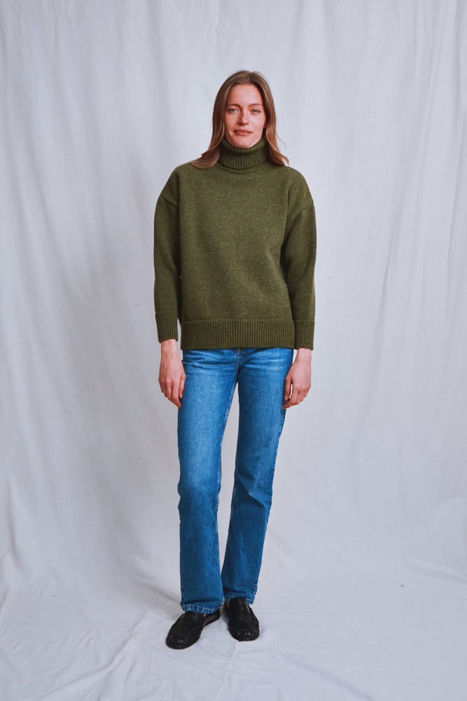Item #471 - THERESE Turtleneck Sweater in Merino Wool - Olive Green