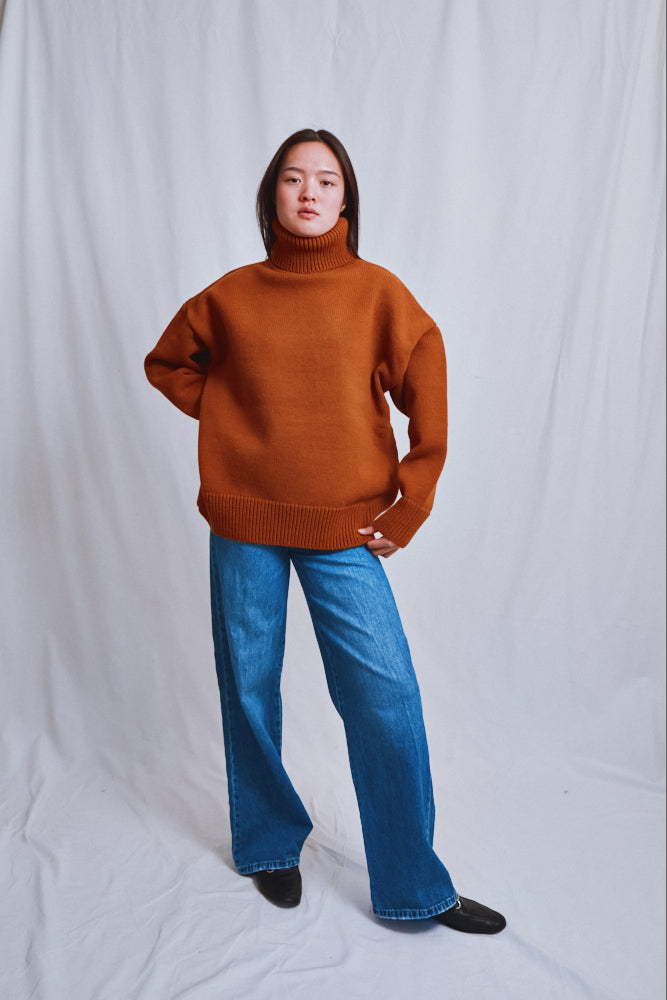 Item #468 - THERESE Turtleneck Sweater in Merino Wool - Amber