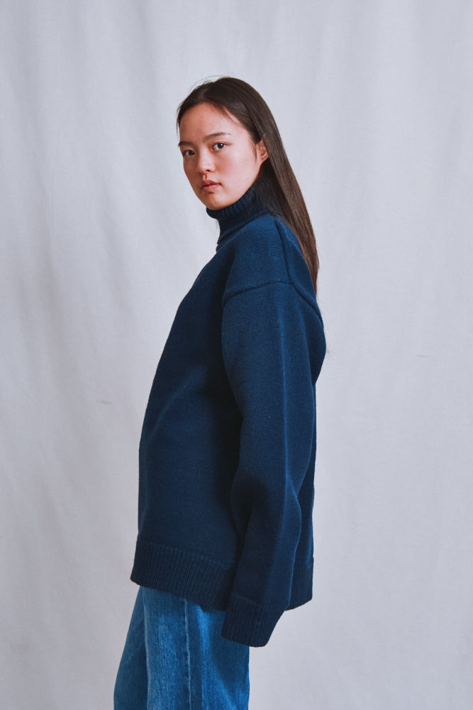 Item #574 - JACQUES Men Turtleneck Sweater in Merino Wool - Navy blue