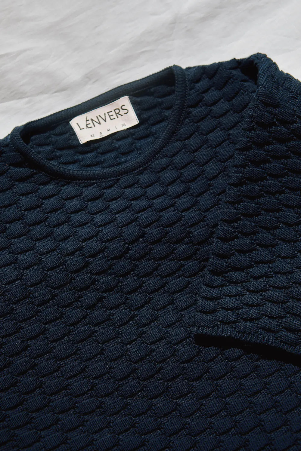 SIDONIE Basketweave-Knit Tee in Organic Cotton - Navy