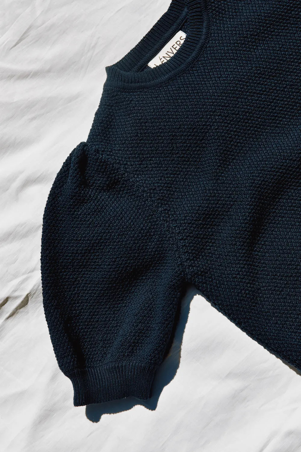 ELISABETH Top à manches bouffantes en coton biologique - Bleu marine