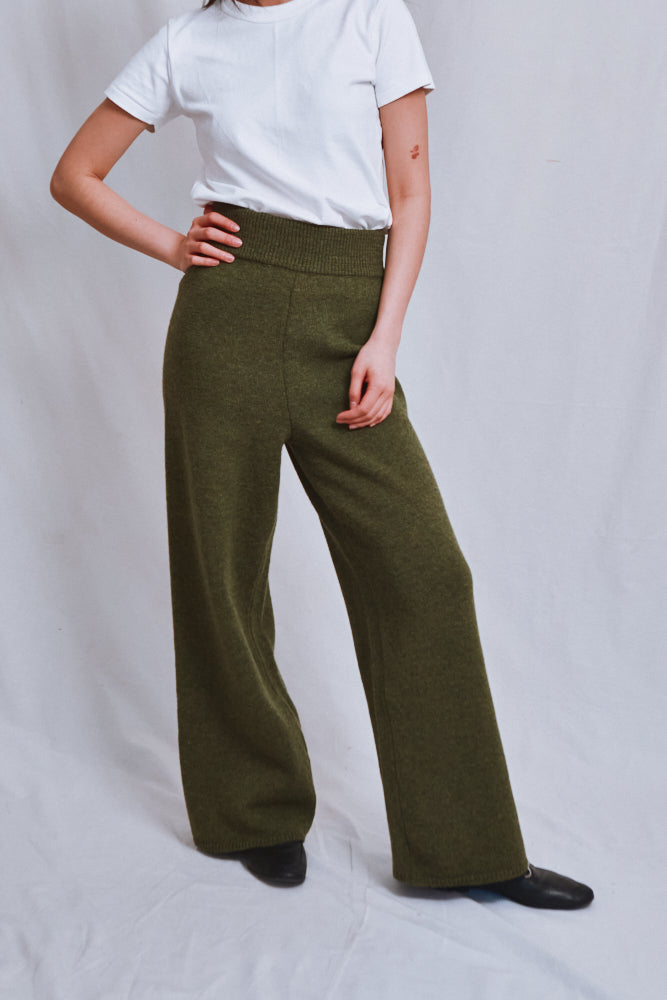 Item #551 - HELENE Knit Pants in Merino Wool - Olive Green