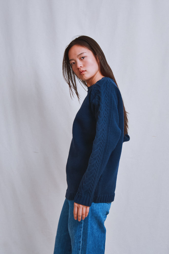 Item #571 - JOSEPH Unisex Irish Sweater in Merino Wool - Navy
