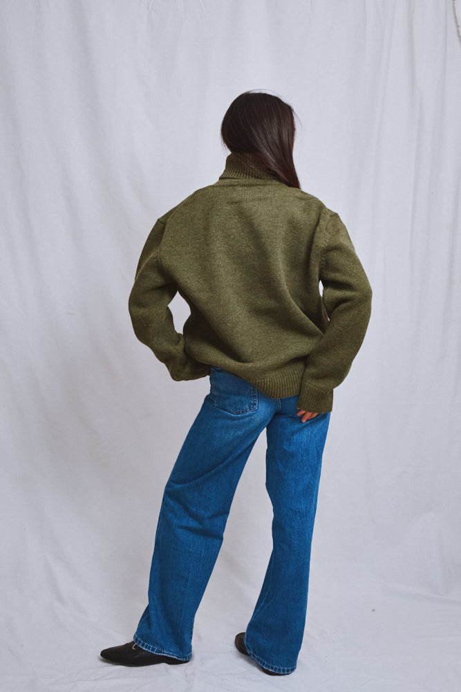 Item #573 - JACQUES Men Turtleneck Sweater in Merino Wool - Olive Green