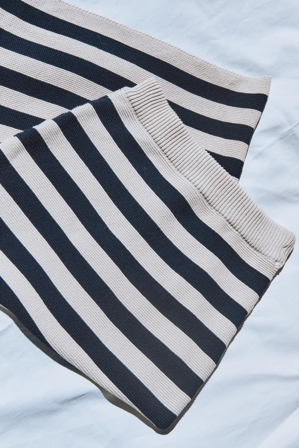 CECILE Straight Midi Skirt in Organic Cotton - Navy Blue and Off-white stripes