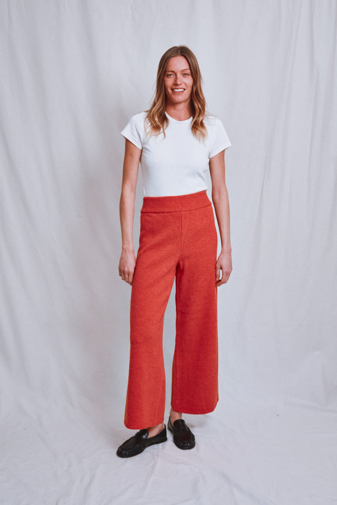 Item #555 - HELENE Knit Pants in Merino Wool - Coral