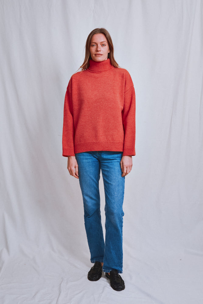Item #593 - MICHELLE Lightweight Turtleneck Sweater in Merino Wool - Coral