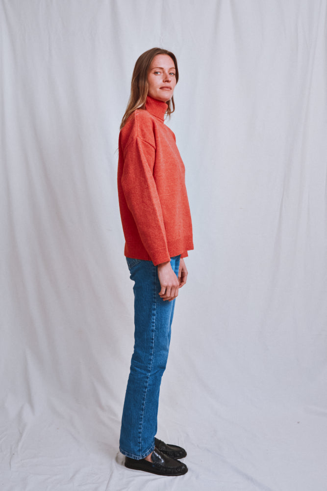 Item #593 - MICHELLE Lightweight Turtleneck Sweater in Merino Wool - Coral