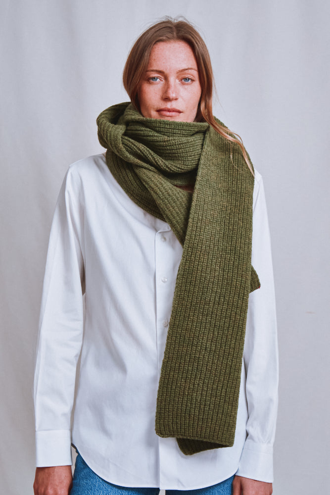 Item #696 - CAMILLE Long Scarf in Merino Wool - Olive Green
