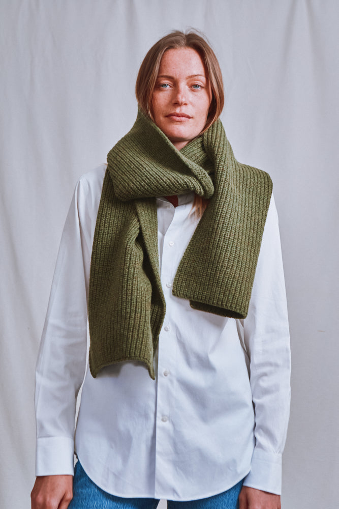 Item #698 - CAMILLE Long Scarf in Merino Wool - Olive Green