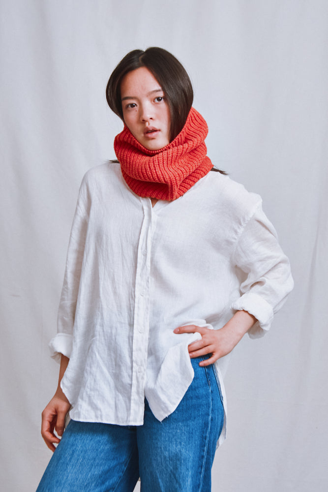 Item #699 - AMANDINE Neckwarmer Scarf in Merino Wool - Coral