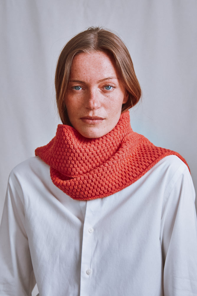 Item #713 - ROSALIE Thin Scarf in Merino Wool - Coral