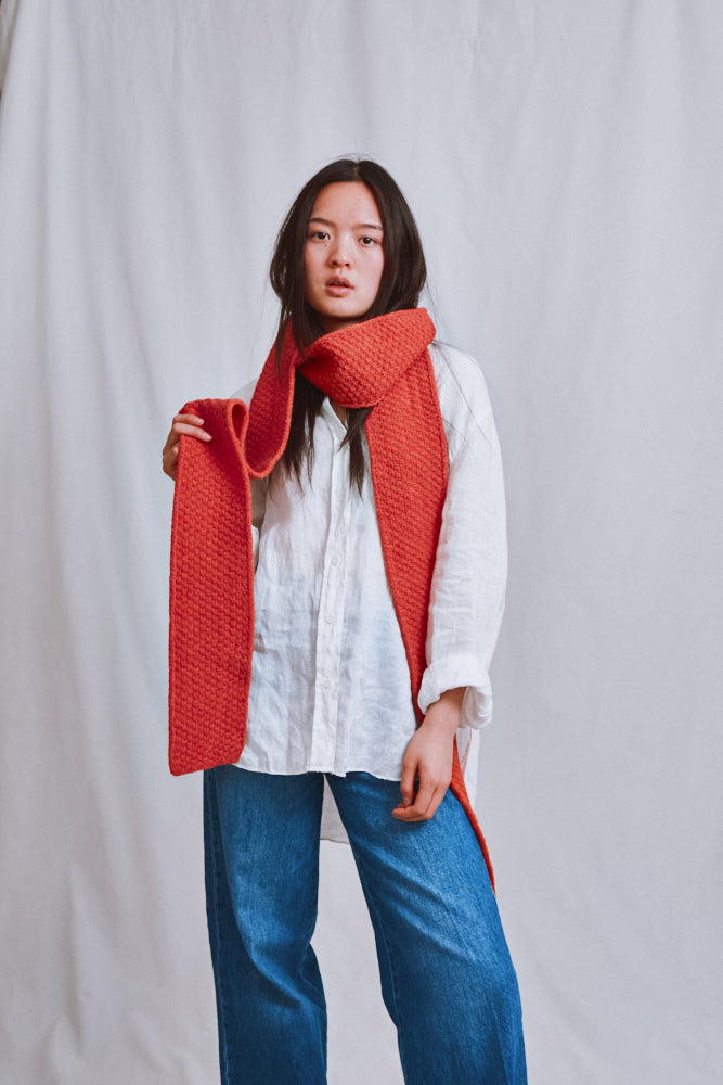 Item #714 - ROSALIE Thin Scarf in Merino Wool - Coral