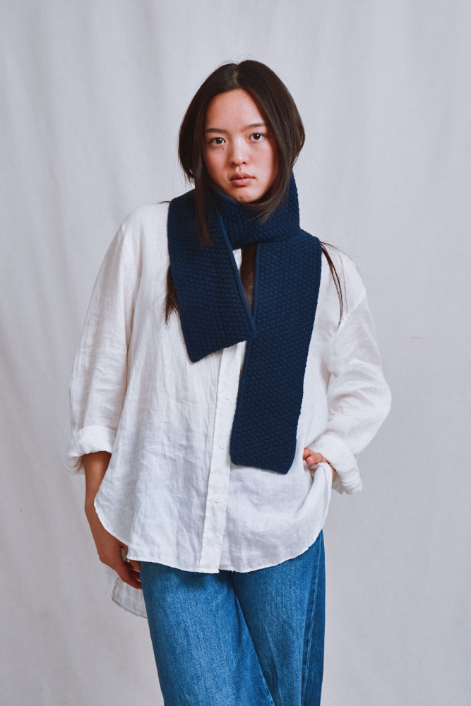 Item #717 - ROSALIE Thin Scarf in Merino Wool - Navy Blue