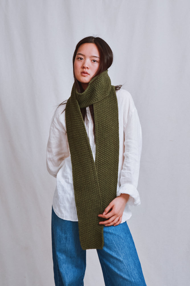 Item #719 - ROSALIE Thin Scarf in Merino Wool - Olive Green
