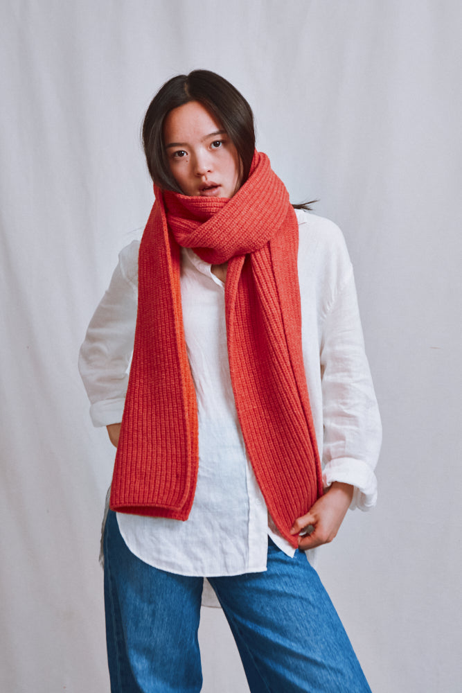 Item #738 - CAMILLE Long Scarf in Merino Wool - Coral
