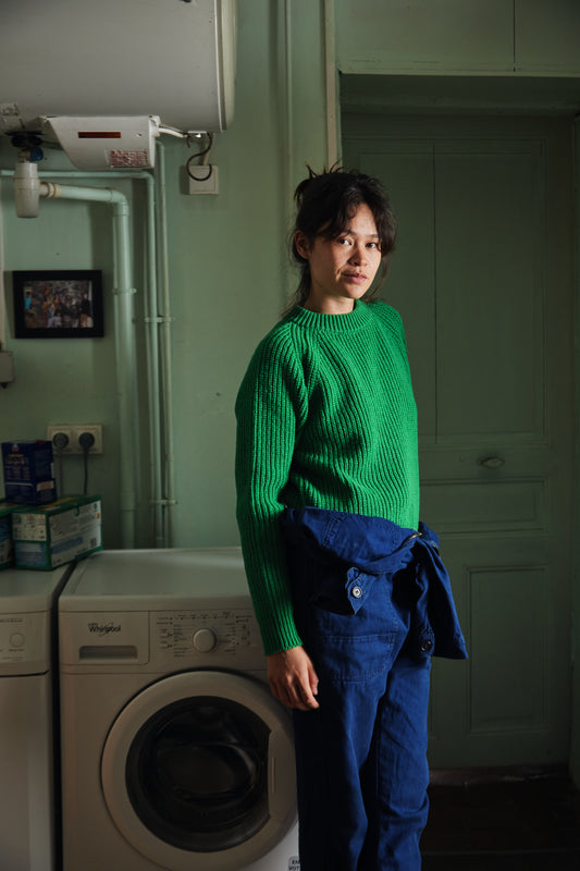 AGNES Sweater - 100% Cruelty Free Merino Wool in Green Parrott- Spanish Merino Wool sweater - L'Envers