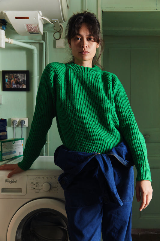 AGNES Sweater - 100% Cruelty Free Merino Wool in Green Parrott- Spanish Merino Wool sweater - L'Envers