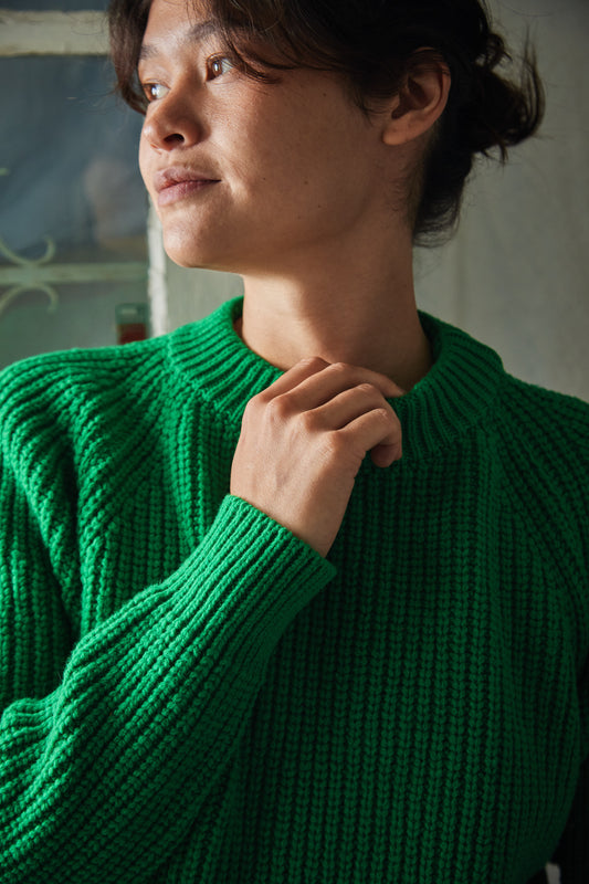 AGNES Sweater - 100% Cruelty Free Merino Wool in Green Parrott- Spanish Merino Wool sweater - L'Envers
