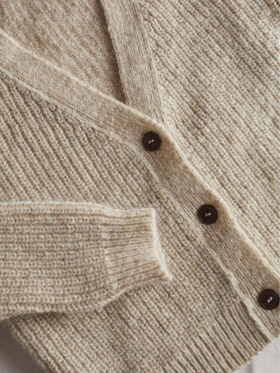 ANNA Cardigan col V en laine mérinos-mohair - Beige -100% laine sans cruauté mérinos - Cardigan en laine mérinos espagnole - L'Envers