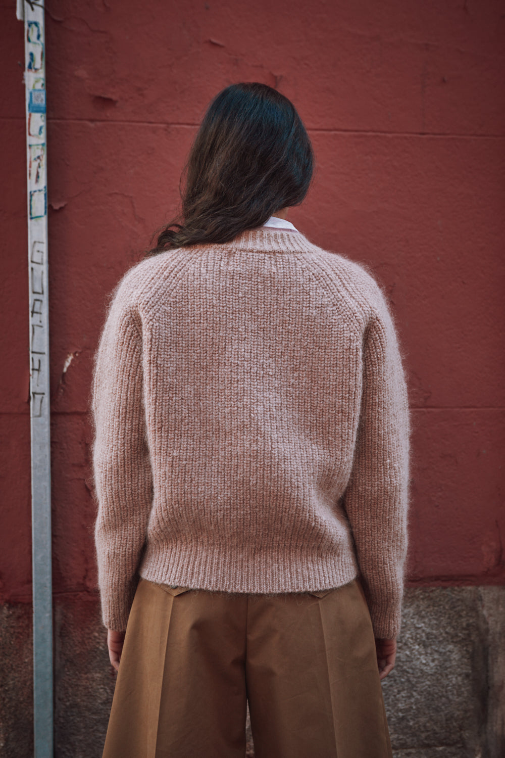 AGNÈS Raglan Sweater in Merino-Mohair Wool - Light Pink