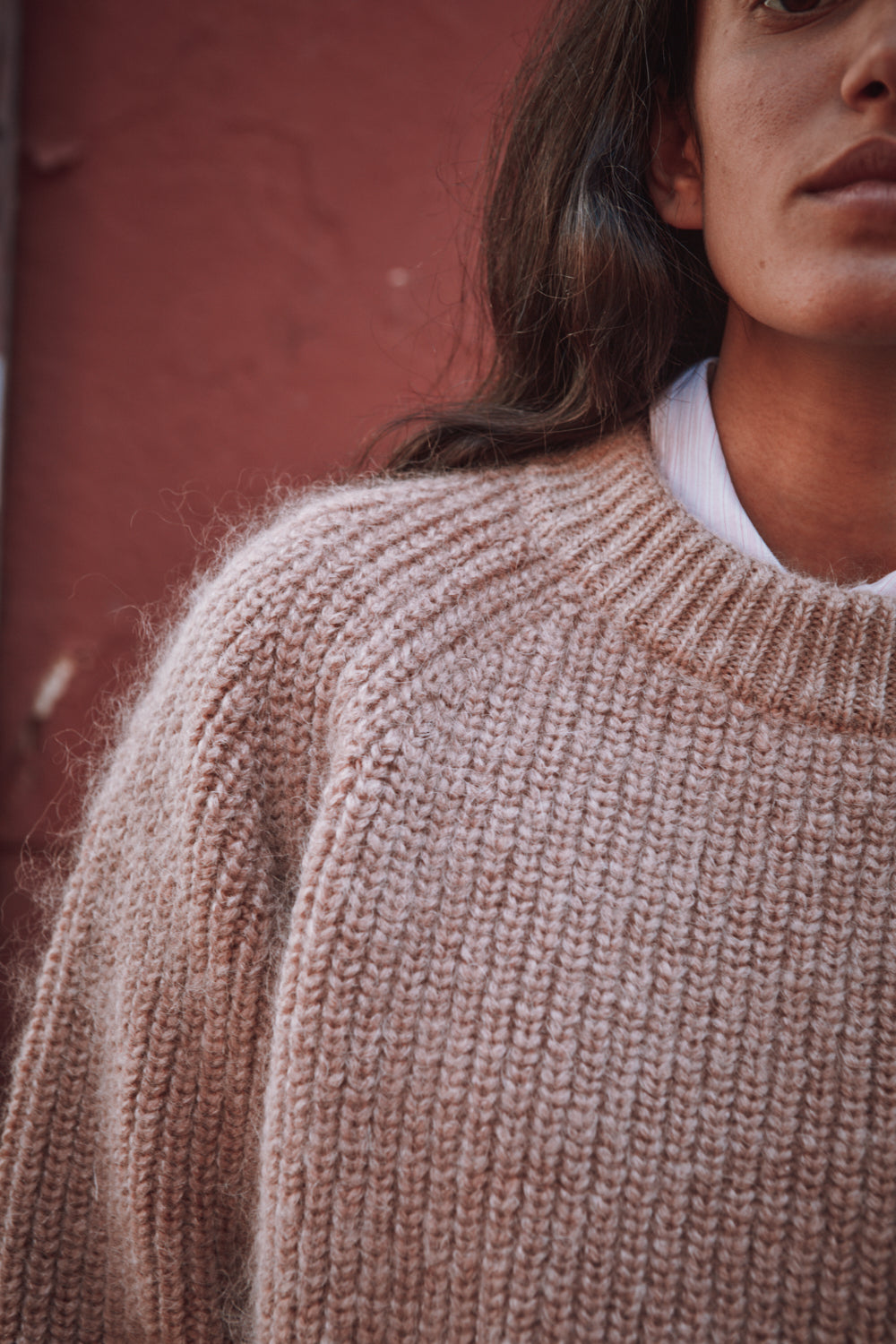 AGNÈS Raglan Sweater in Merino-Mohair Wool - Light Pink