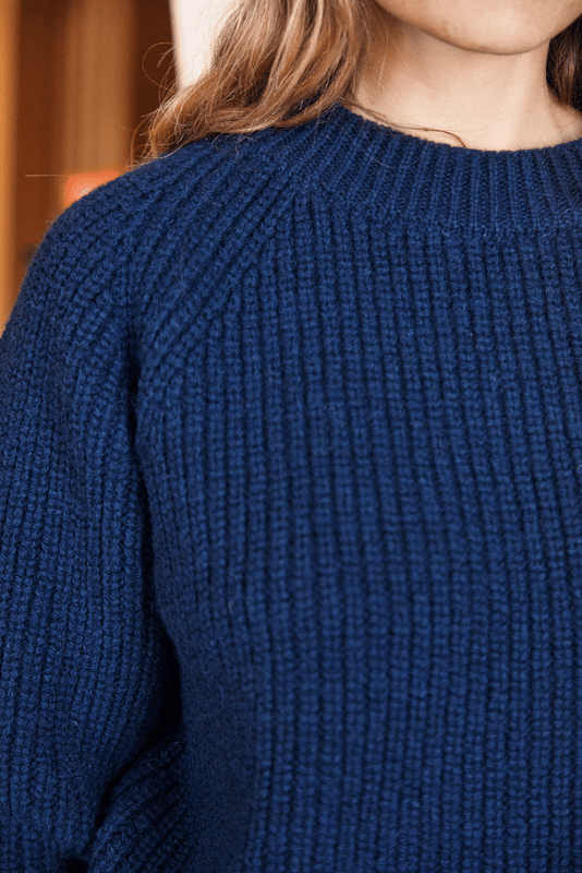 AGNES Crew Neck Sweater - 100% Cruelty Free Merino Wool in Navy Blue - Spanish Merino Wool Cardigan - L'Envers