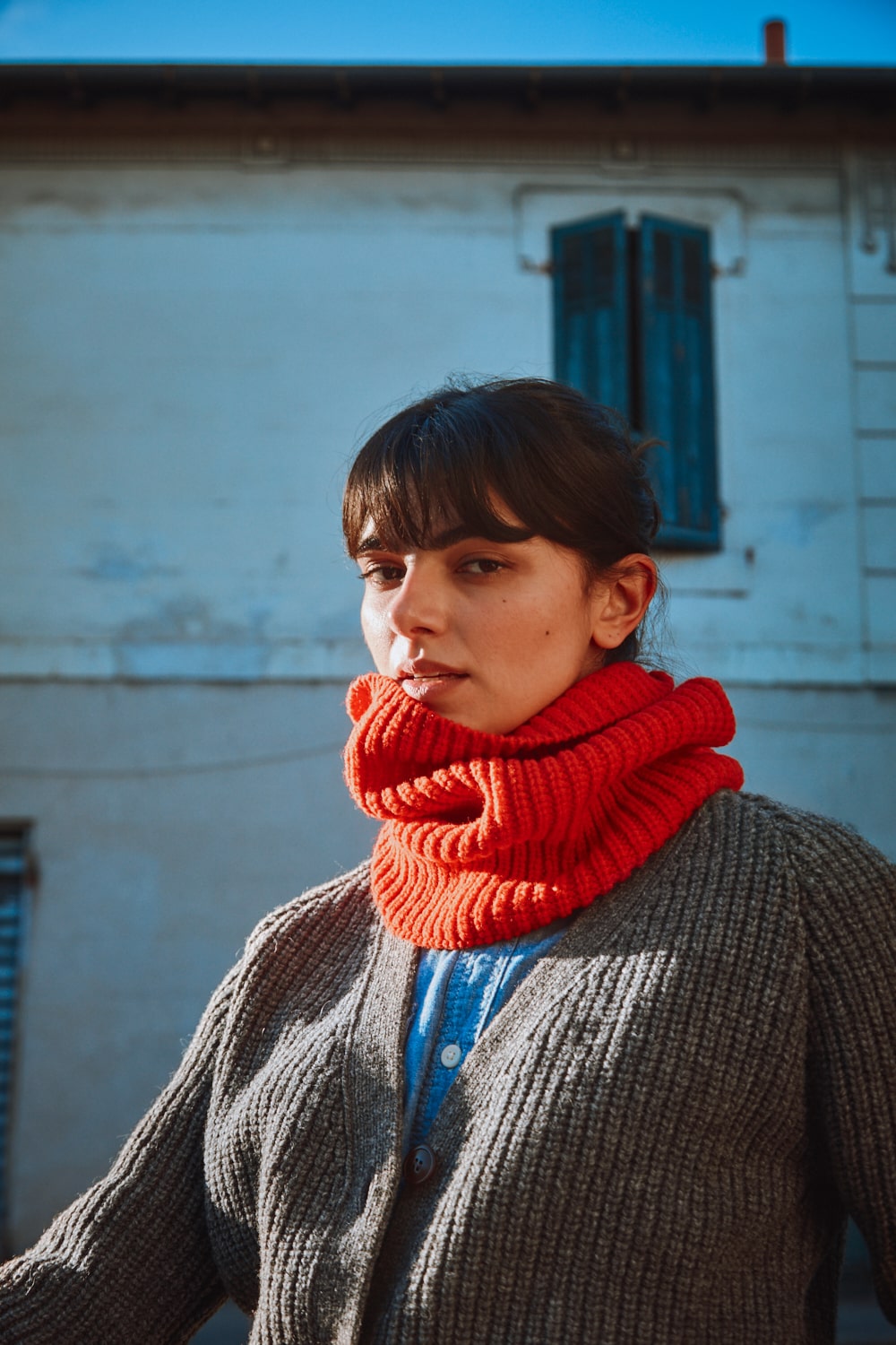 AMANDINE Écharpe cou en laine mérinos - Rouge - Cardigan espagnol en laine mérinos - L'Envers