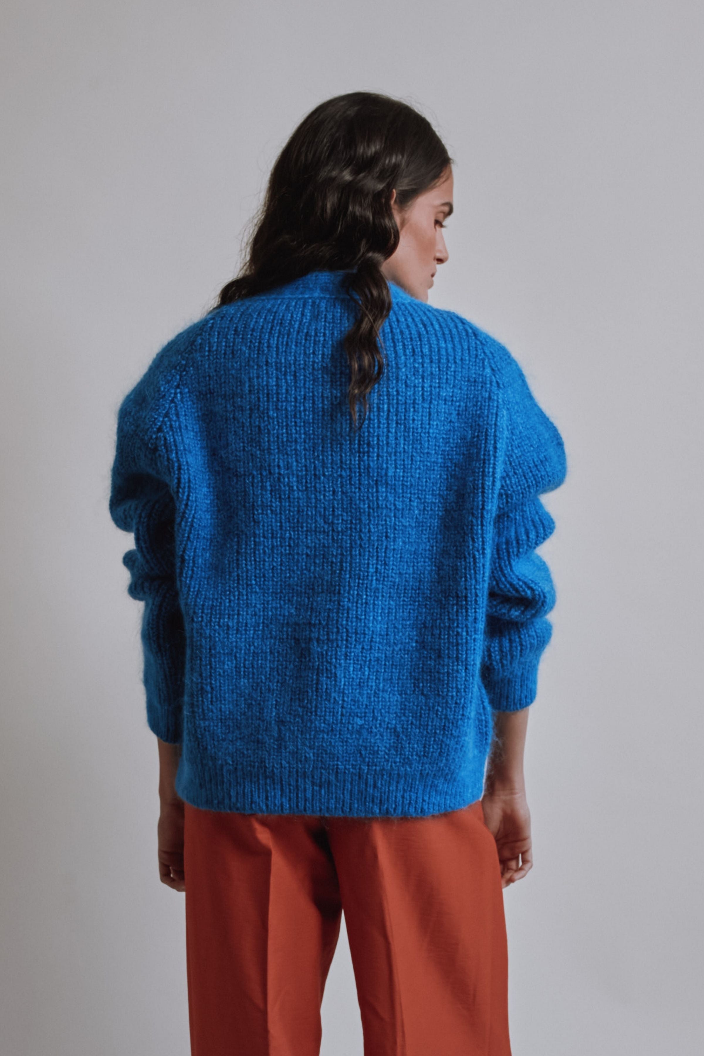 ANNA V-Neck Cardigan in Merino-Mohair Wool - Cobalt Blue