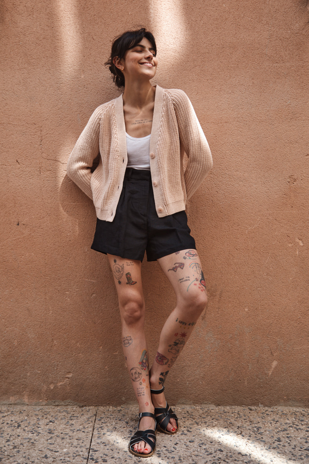 ANNA V-Neck Cardigan in Organic Cotton - Powder Pink (Delivered by Xmas)