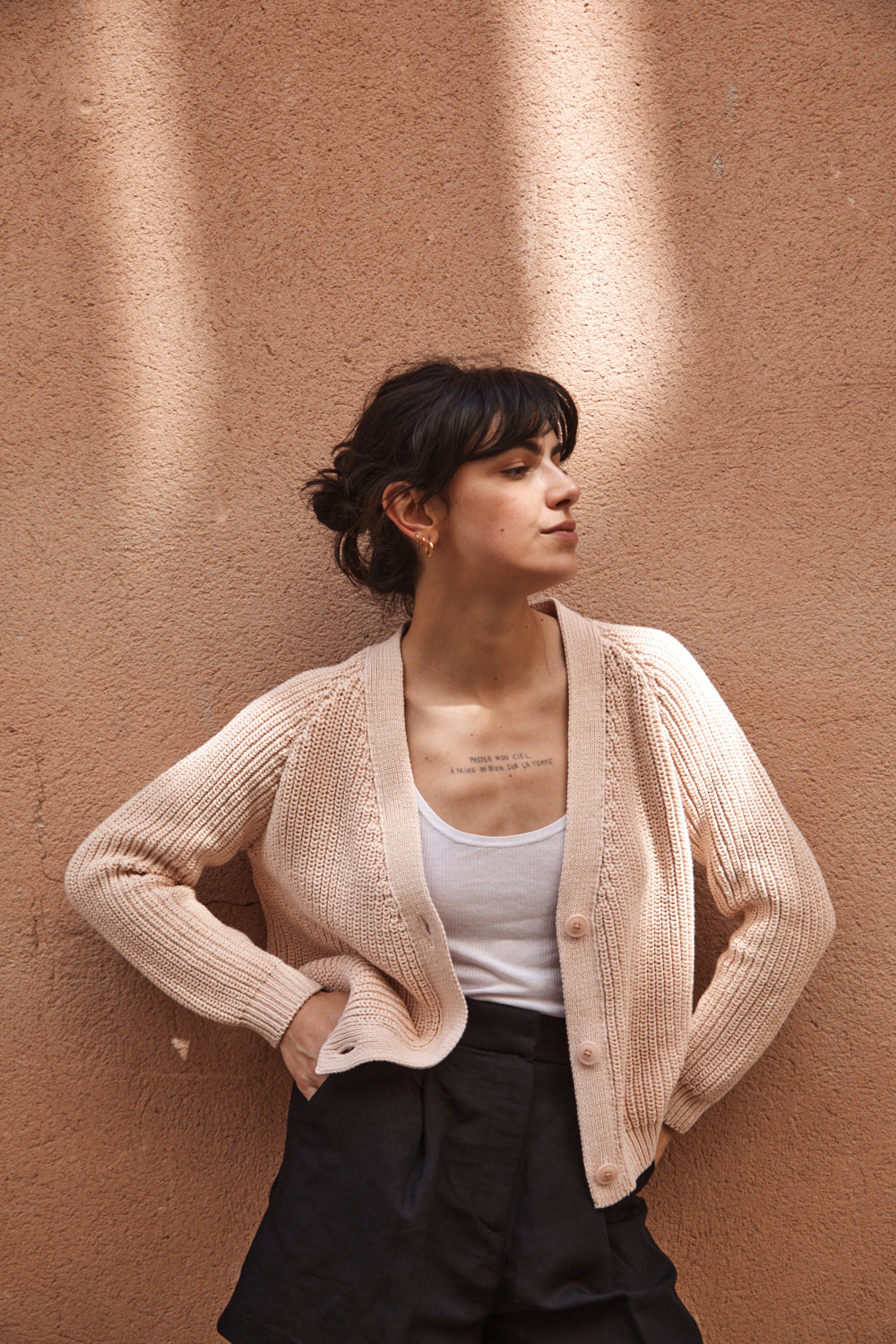 ANNA V-Neck Cardigan in Organic Cotton - Powder Pink (Delivered by Xmas)