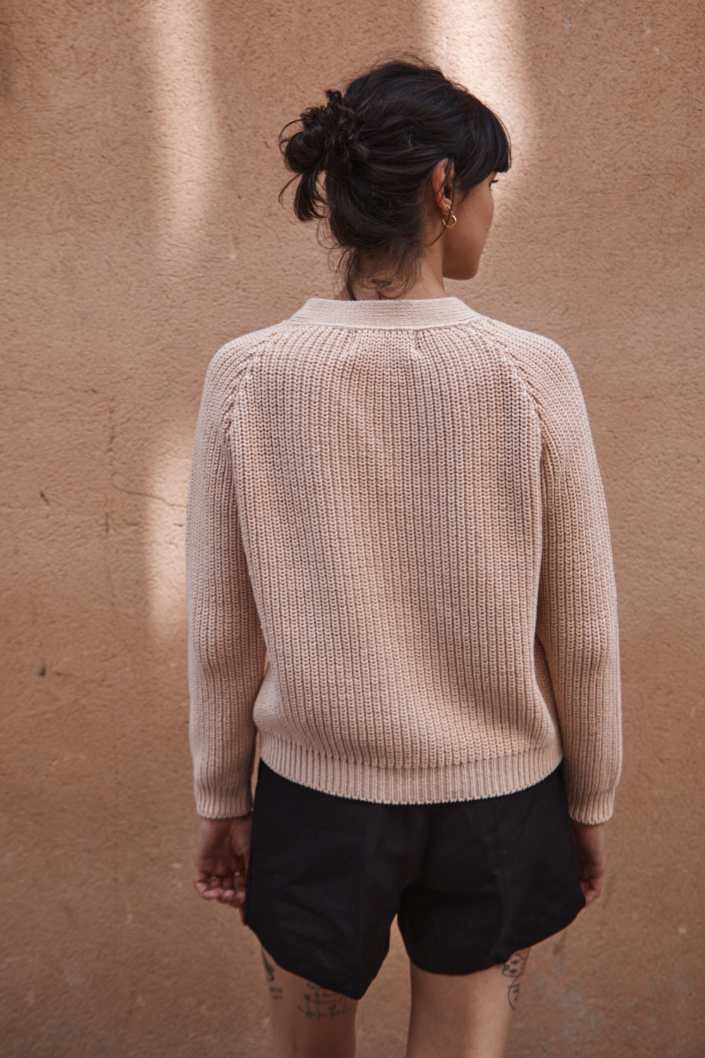 ANNA V-Neck Cardigan in Organic Cotton - Powder Pink (Delivered by Xmas)