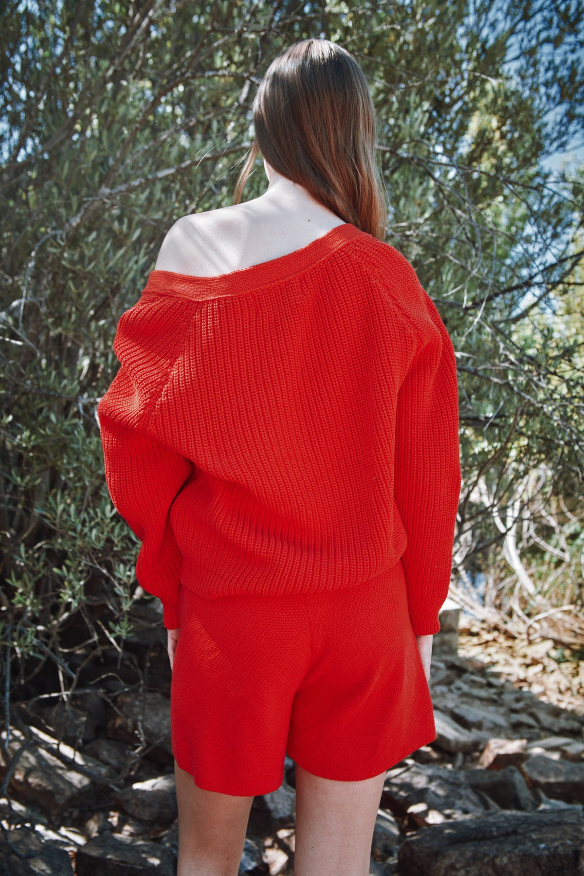 ANNA V-Neck Cardigan in Organic Cotton - Red