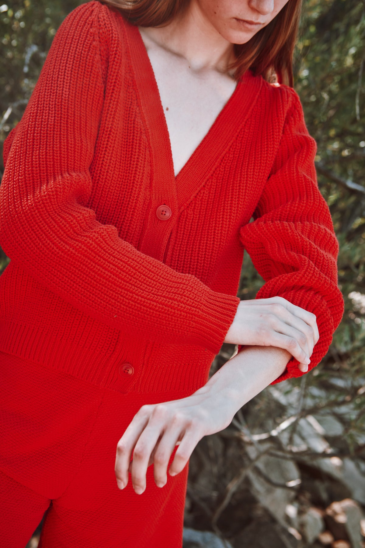ANNA V-Neck Cardigan in Organic Cotton - Red