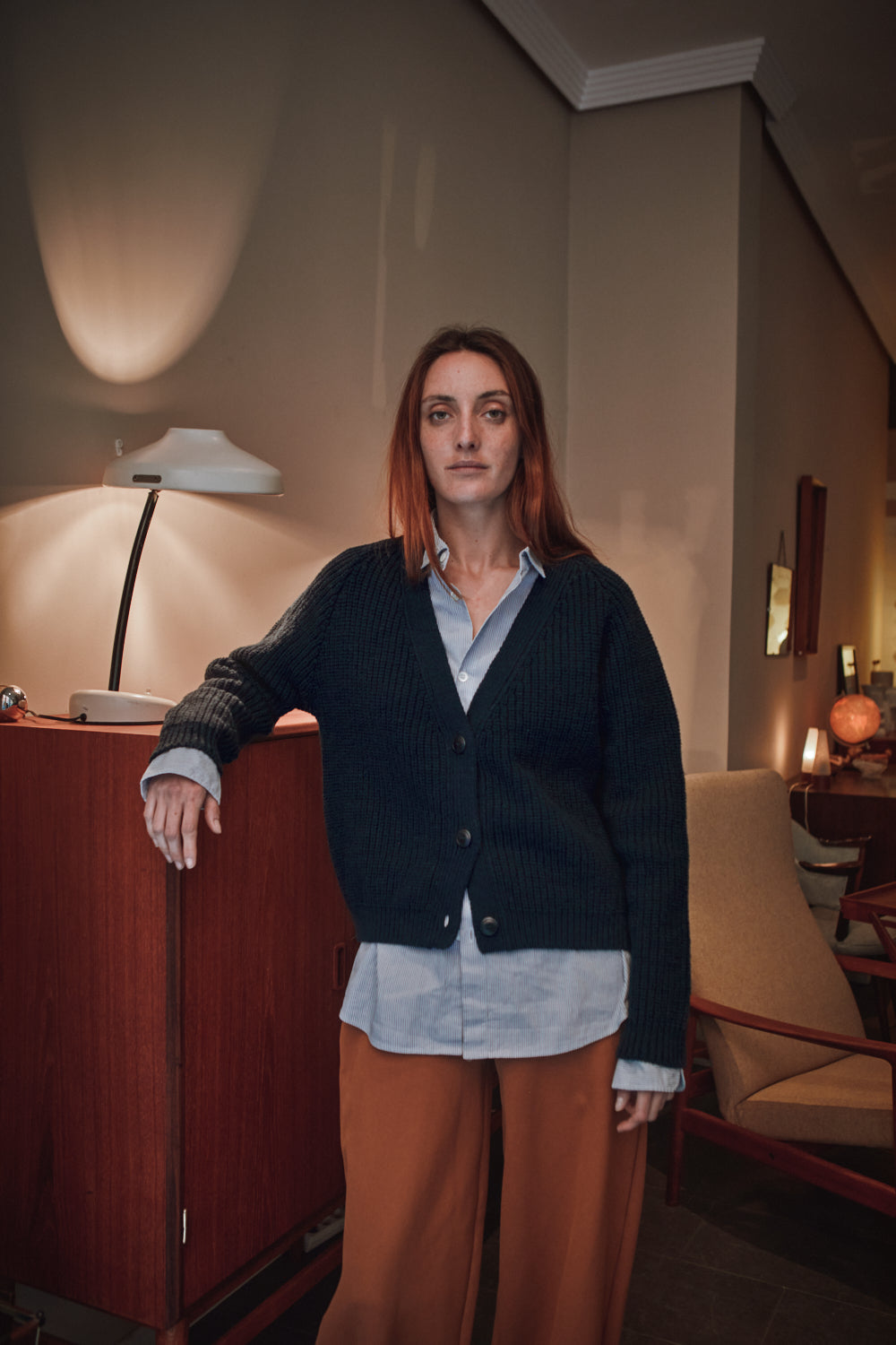 ANNA V-Neck Cardigan in Merino Wool - Navy