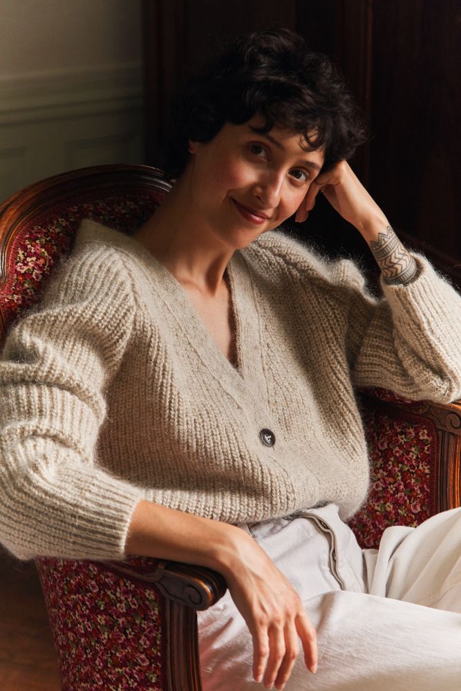 ANNA Cardigan col V en laine mérinos-mohair - Beige -100% laine sans cruauté mérinos - Cardigan en laine mérinos espagnole - L'Envers
