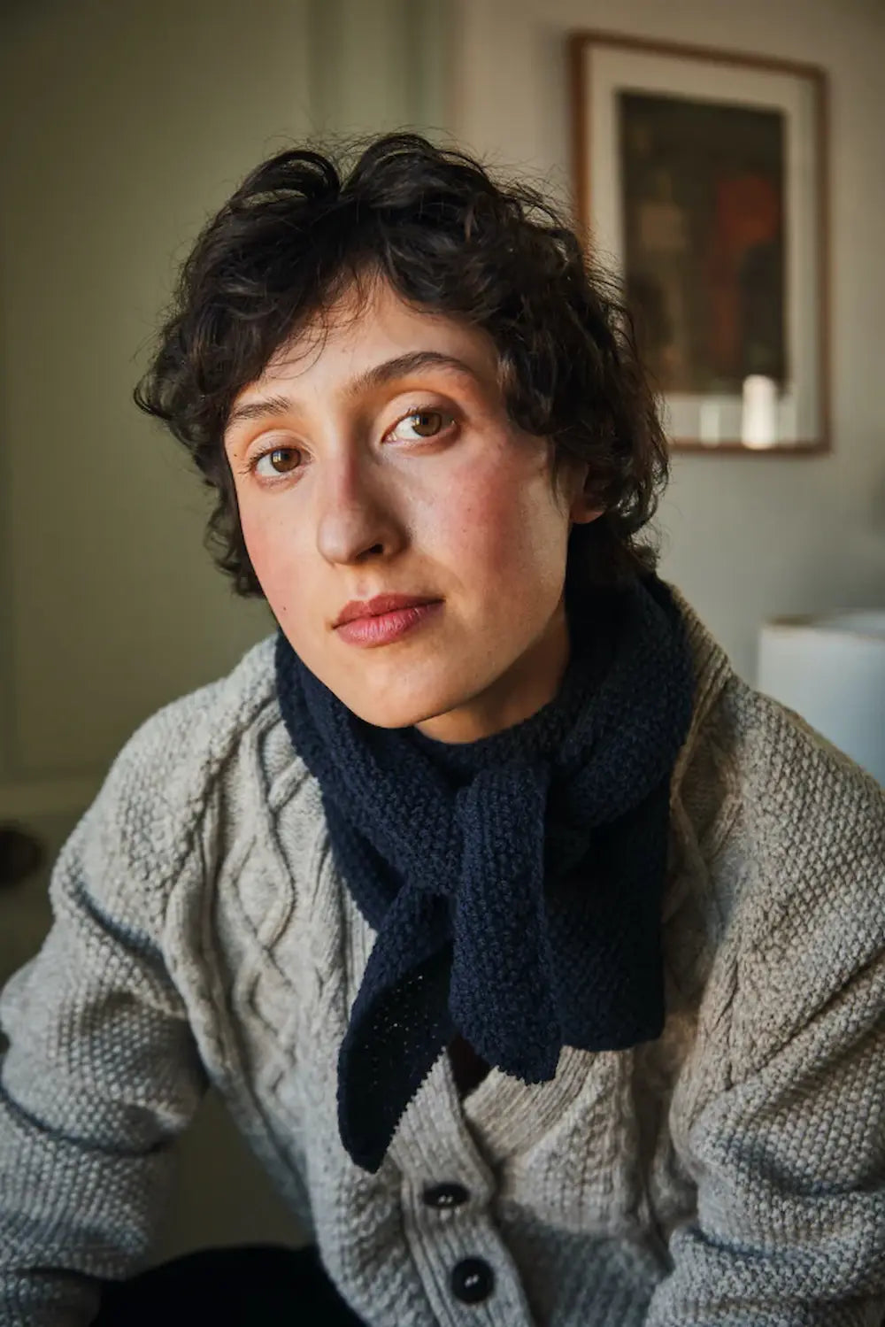 ANNIE V-Neck Cable Cardigan in Merino Wool - Beige